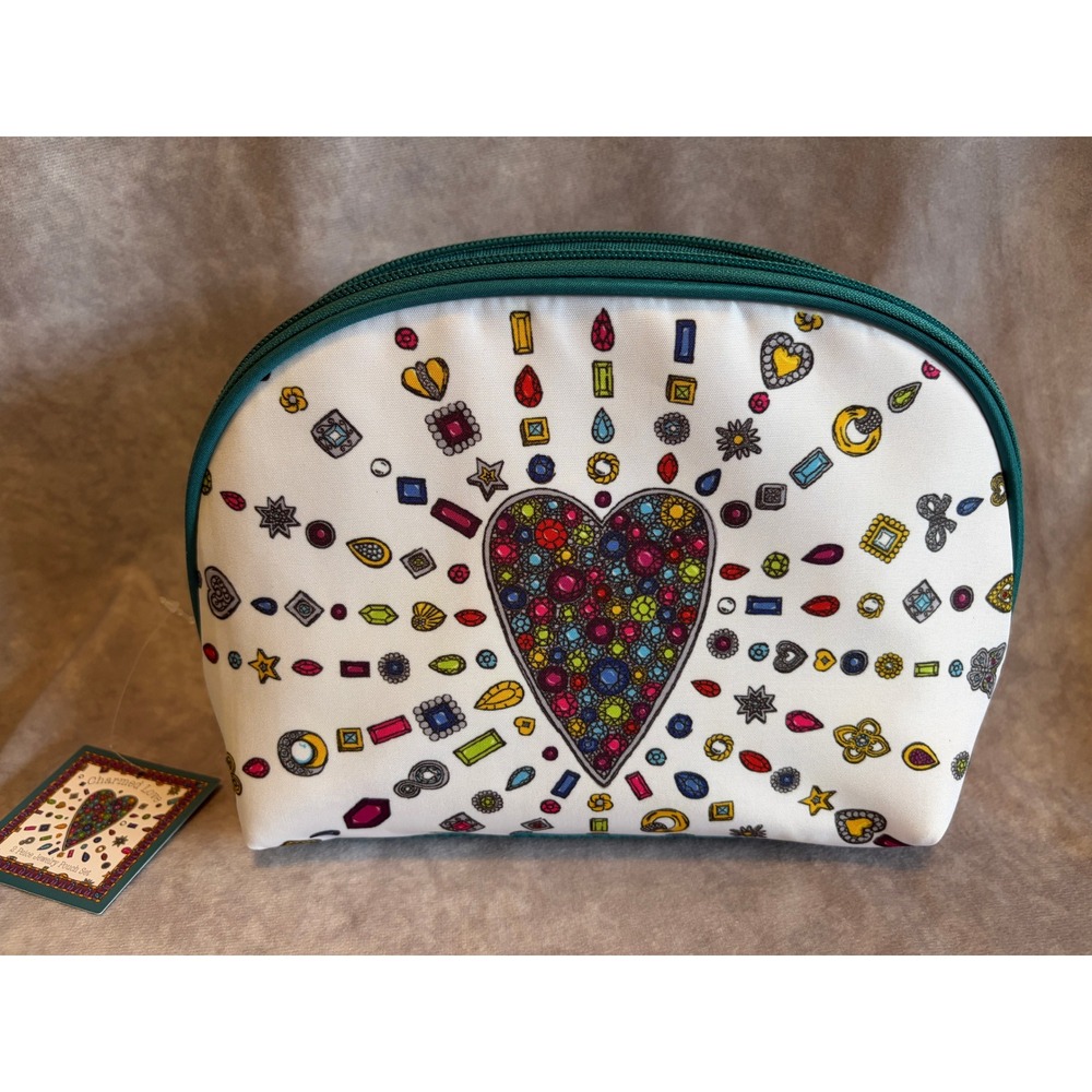 Brighton Charmed Love Jewelry Pouch Set Teal White Heart Gem Cosmetic Bag NWT